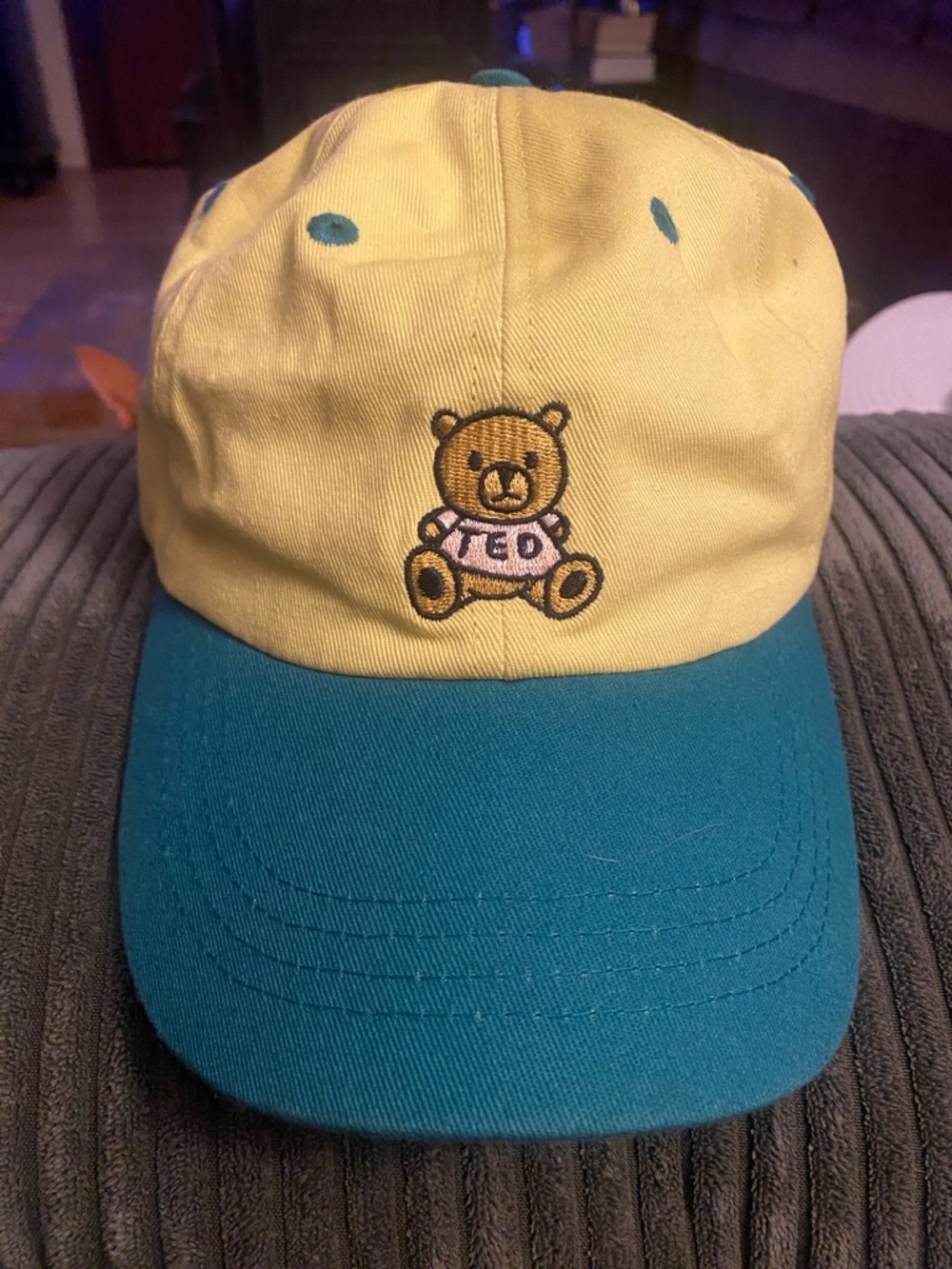 Hard-To-Find Teddy Fresh Yellow & Teal Embroidered Bear Cap